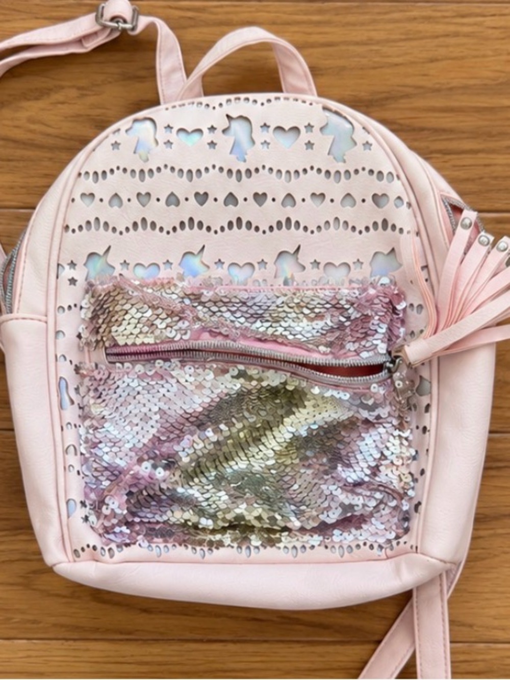 Kids Pink Sequin Unicorn Cutout Backpack